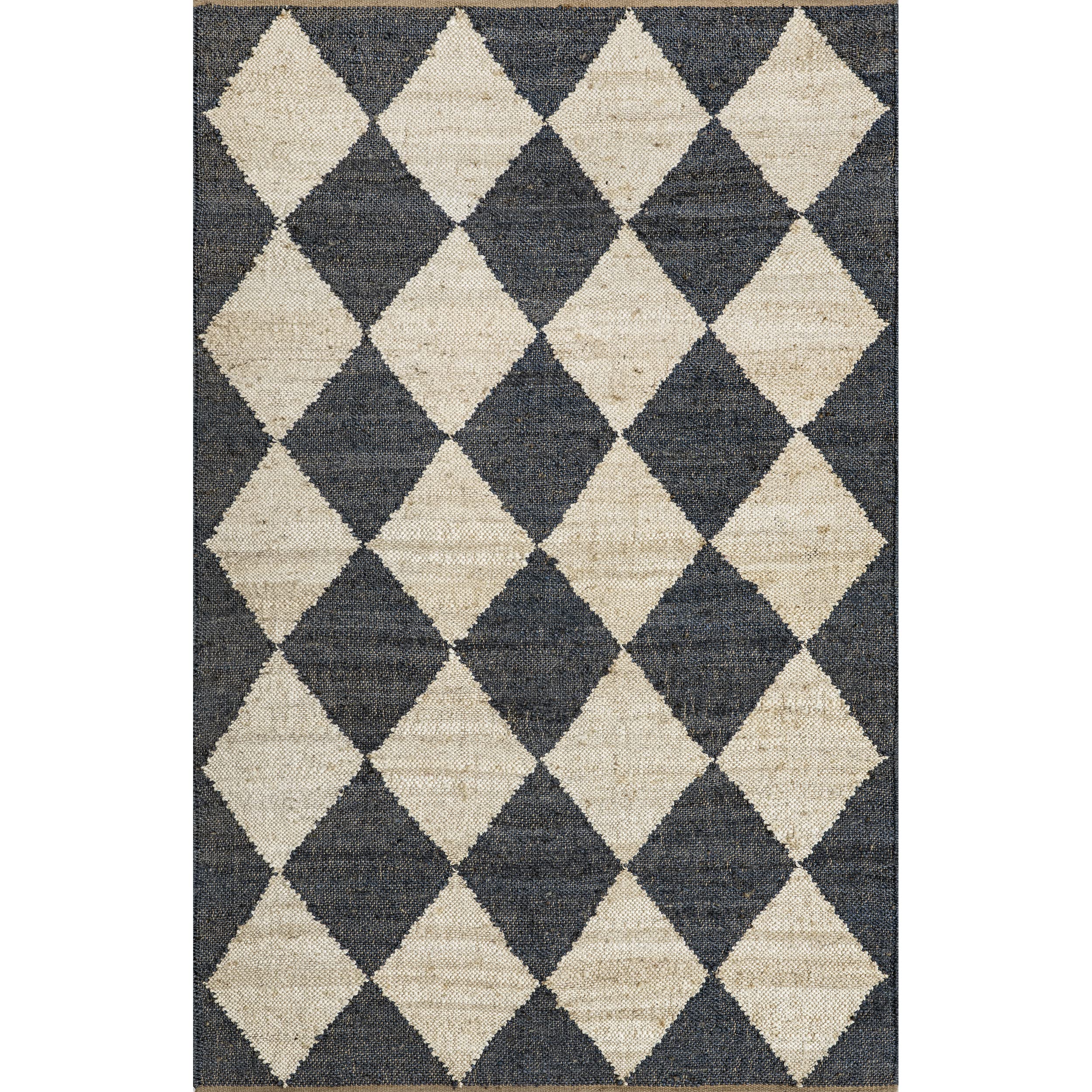 Rugs USA x Arvin Olano Louie Diamond Checkerboard Jute Area Rug, 8x10, Charcoal