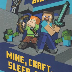 Minecraft Happy Birthday Card Featuring Steve and Alex - Happy Birthday - Mine, Craft, Sleep, Repeat. - Have an Epic Birthday Adventure!