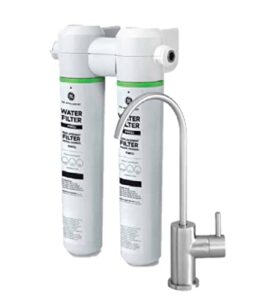 ge dual stage under sink water filtration system with faucet | reduces lead, chlorine & more | easy install | twist & lock design | replace filters (fqk2j) every 6 months | gxk255tbn,white (pack of 1)