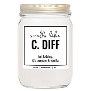 younique designs, smell like c. diff registered nurse candle, 8 oz, funny nurse gifts for women, rn gifts for nurses, gi nurse appreciation gifts, future nurse graduation gift (lavender & vanilla)