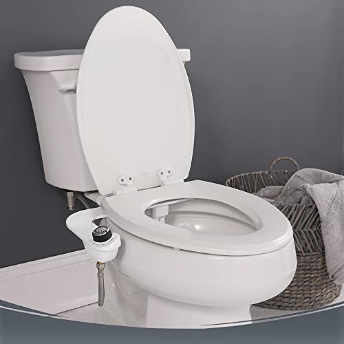 Bio Bidet by Bemis Kendall Bidet Bundle, Slow-Close Never Loosen Toilet Seat with Perfect Fit, Fresh Water Spray, Non-Electric, Easy to Install Bidet, ELONGATED, Bone