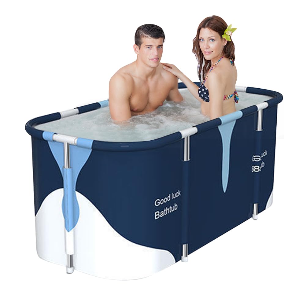 55" Extra Large Portable Foldable Bathtub Soaking Bathing Tub with Metal Frame for Adult Bathroom Folding SPA Tub for Shower Stall, Separate Family Bathroom SPA Tub for Hot Ice Bath