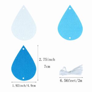 SaktopDeco 9 Pack Raindrop Garland Felt Blue Raindrops Banner Hanging Raindrop Baby Shower April Party Decorations