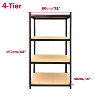 AUTOFU Shelves for Storage 31" W x 16" D x 64" H 4-Tier Metal Shelving Unit Adjustable Utility Rack Multipurpose Shelf for Garage, Basement, Pantry, Warehouse, Shed(Black)