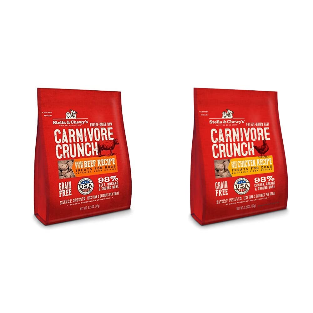 Stella & Chewy's Carnivore Crunch Freeze-Dried Raw Dog Treats 2 Pack Variety Bundle (Beef & Chicken)