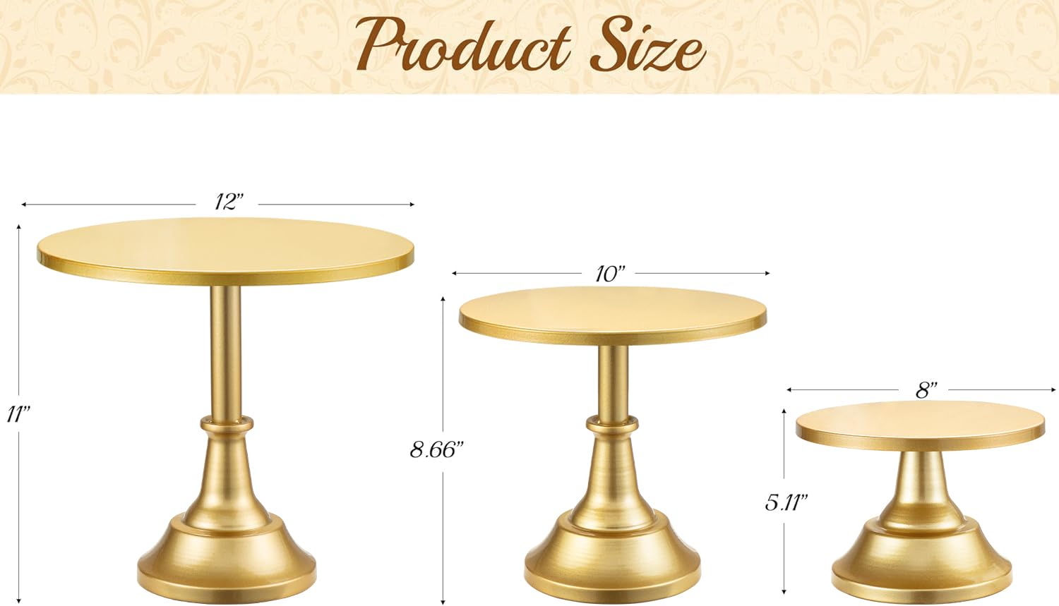 HBlife 3 Pcs Cake Stand, Gold Cake Stand Set Disc Diameter 8" 10" 12", Perfect Dessert Table Display Set, Cupcake&Cake Stands for Party, Wedding, Birthday, Baby Shower, Anniversary (Metal)