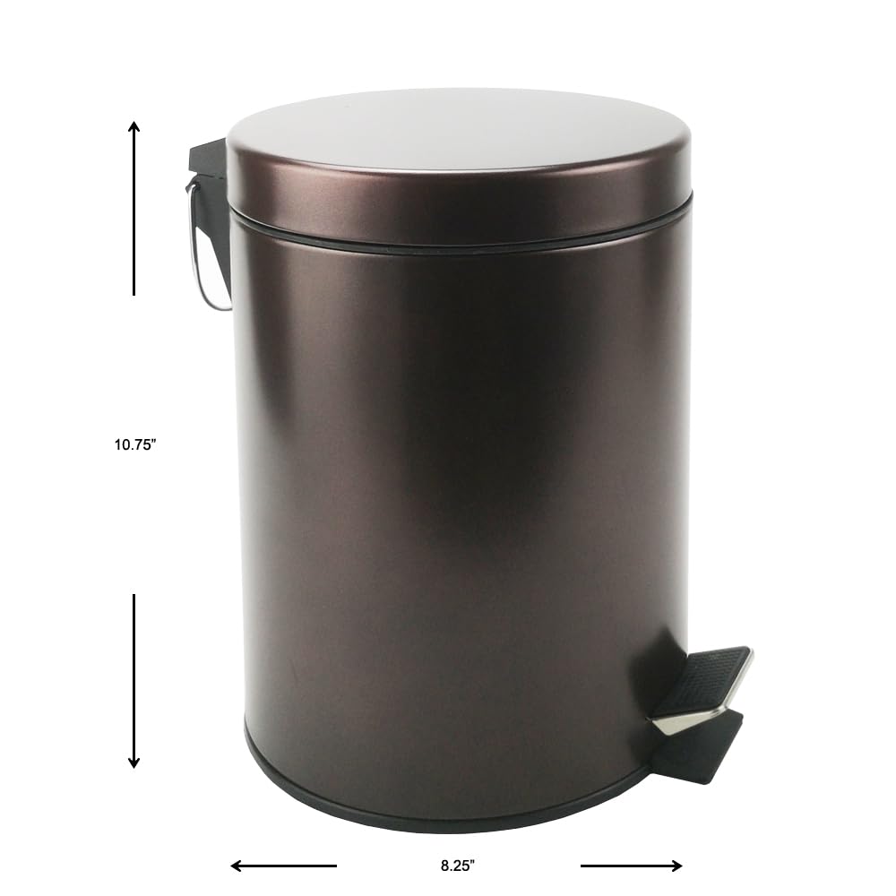 Stainless Steel Small Trash Can with Lid & Step Pedal - 5 Liters/1.3 Gallon Soft Close Waste Basket with Removeable Inner Bucket - Garbage Can for Bathroom, Bedroom, Kitchen & Office (Bronze)