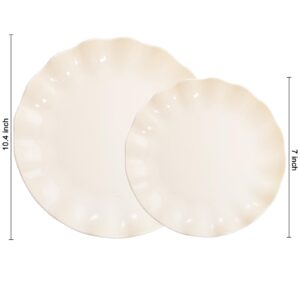 LIYH 24pcs Plastic Plates Reusable,Unbreakable Dinner Plates, Scalloped Plastic Plates, Microwave & Dishwasher Safe,Plates Sets Perfect for Parties, Birthday, Picnics, BPA Free(12Guests)