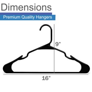 Heshberg Plastic Notched Hangers Space Saving Tubular Clothes Hangers Standard Size Ideal for Everyday Use on Shirts, Coats, Pants, Dress, Skirts, Etc. (20, Black)