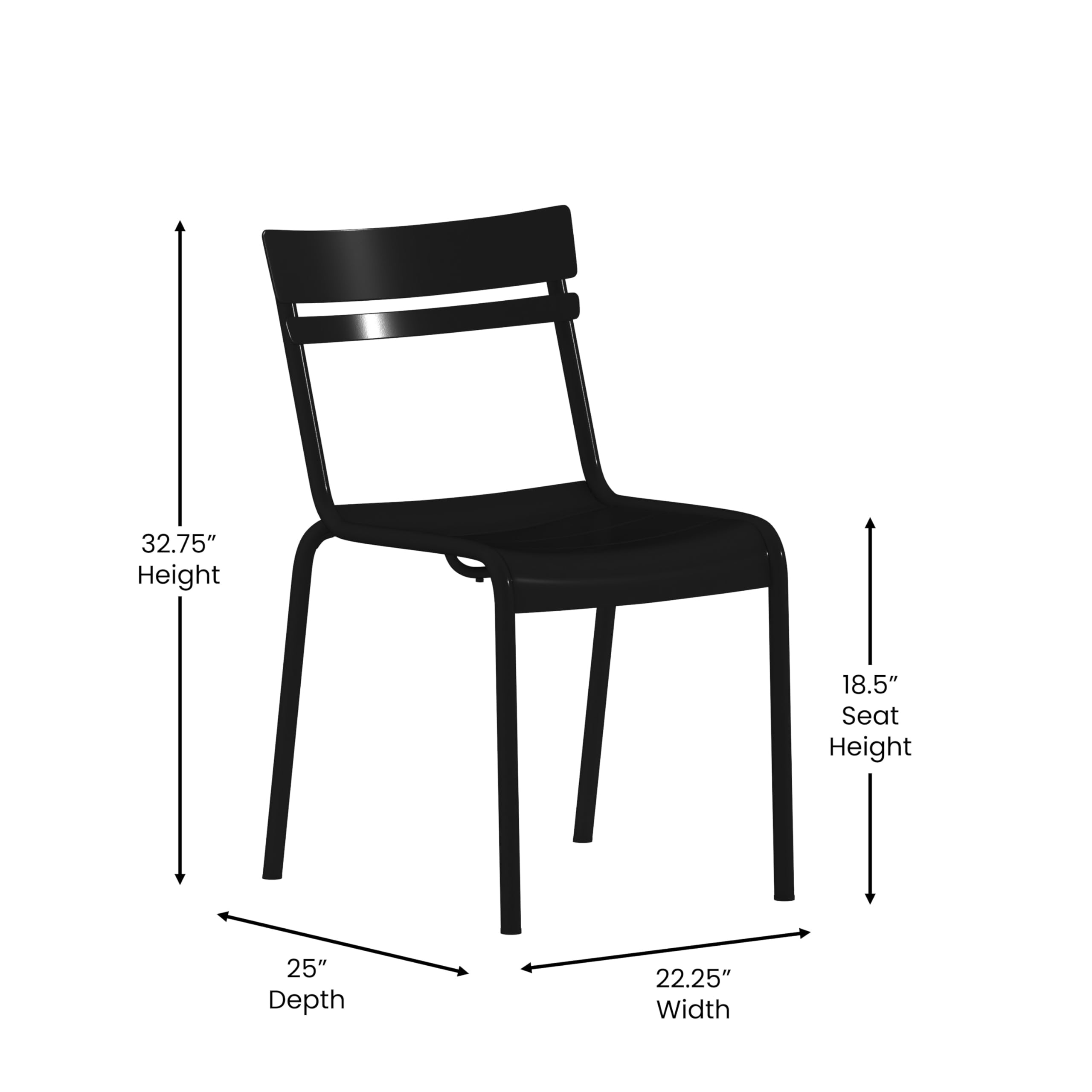 EMMA + OLIVER Rennes Armless Stacking Dining Chair - Indoor/Outdoor 2-Slat Chair with Powder Coated Frame - Black