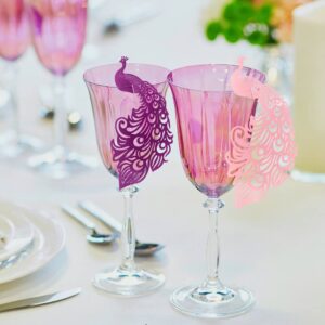 Peacock Design Wine Glass Cards 50PCS Name Place Cards Peacock Paper Hollow Out Design Wine Cup Decoration Wedding Centerpieces Table Decoration