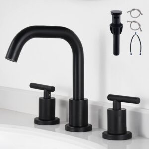 fropo black bathroom faucet 3 holes - two handles widespread 8 inch bathroom sink faucet 3 pieces basin faucets 360 degree swivel spout vanity sink faucet with drain & supply hoses