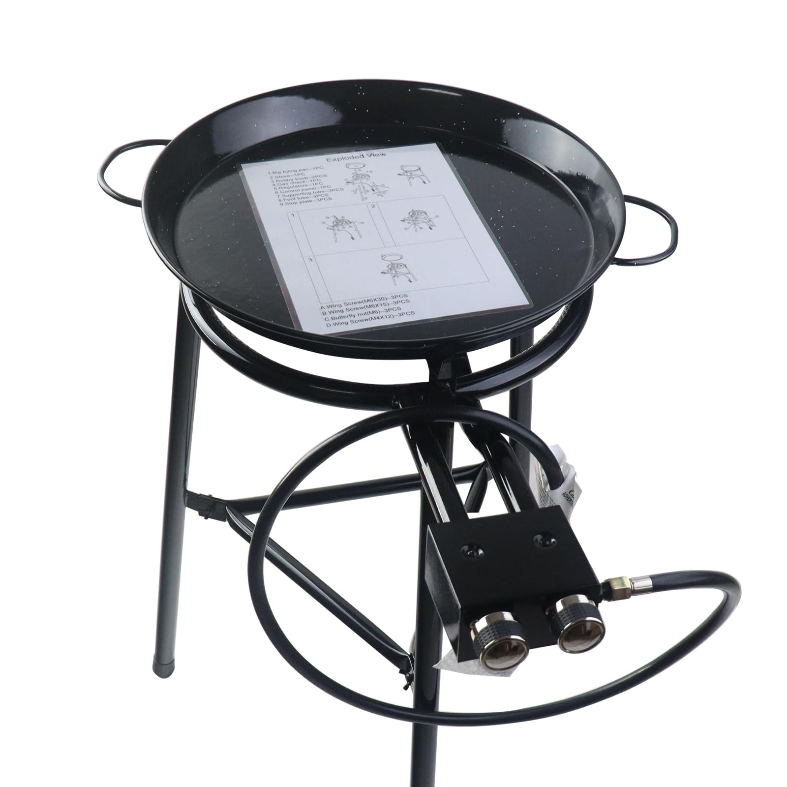 Derurizy Paella Pan Set with Burner, 18 Inch Carbon Steel Paellera with The Burner and The Reinforced Legs