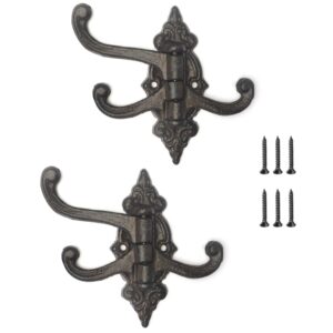 zyuzles 2pcs vintage cast iron wall hooks coat rack hooks vintage towel hook decorative wall hook decorative hooks heavy duty coat hooks 3 swing arm swivel coat hook (taper)