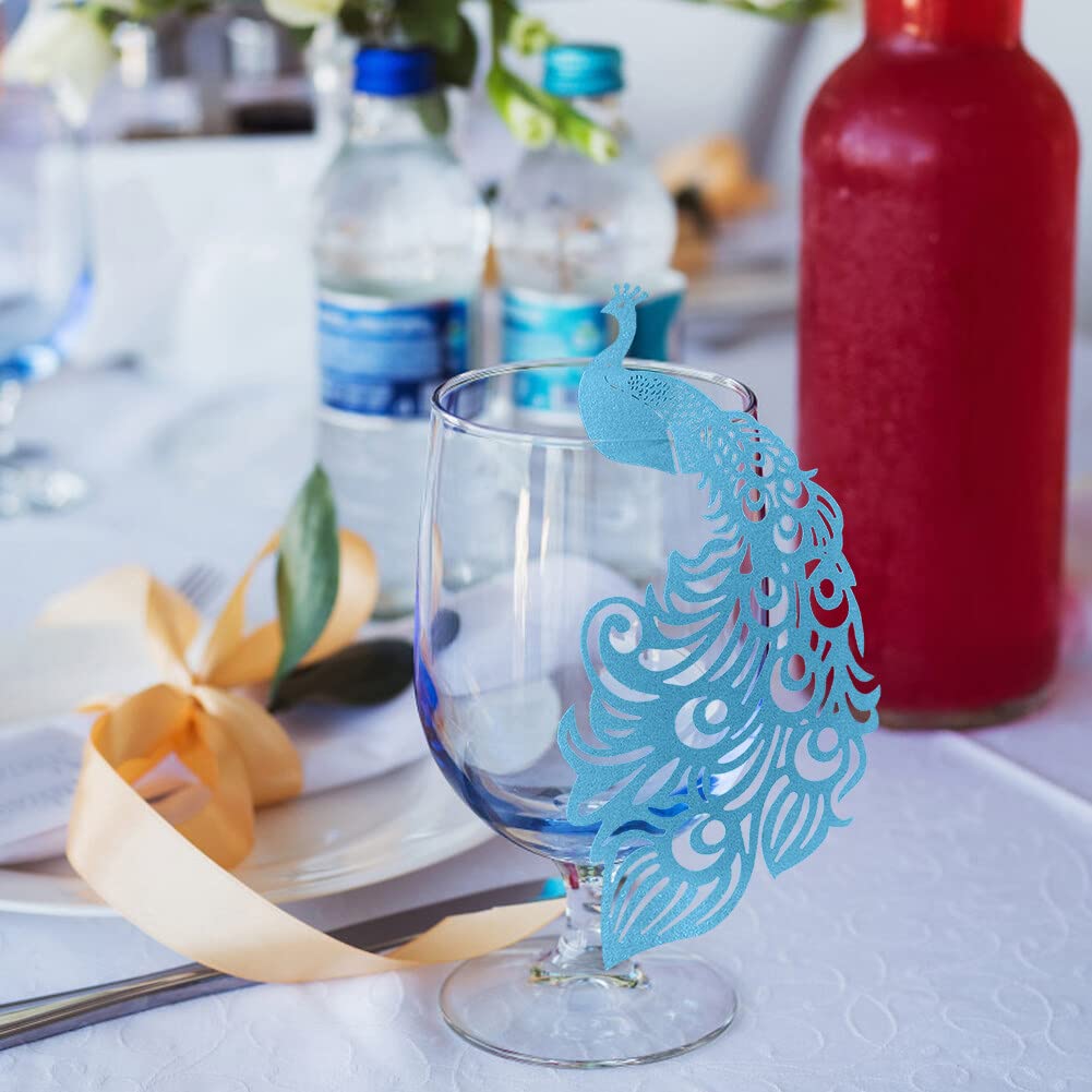 Peacock Design Wine Glass Cards 50PCS Name Place Cards Peacock Paper Hollow Out Design Wine Cup Decoration Wedding Centerpieces Table Decoration