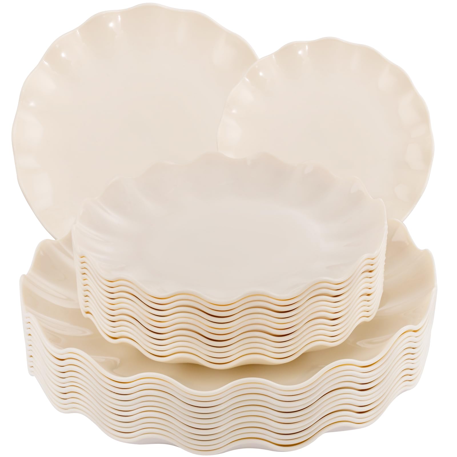 LIYH 24pcs Plastic Plates Reusable,Unbreakable Dinner Plates, Scalloped Plastic Plates, Microwave & Dishwasher Safe,Plates Sets Perfect for Parties, Birthday, Picnics, BPA Free(12Guests)