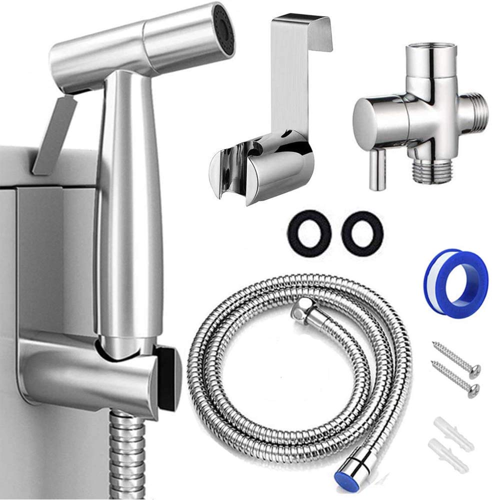 Bidet Sprayer for Toilet, Stainless Steel Bathroom Bidet Toilet Sprayer Baby Cloth Diaper Sprayer for Feminine Hygiene, Car Washing, Cleaning Floor