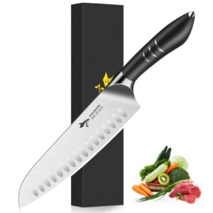 mad shark santoku knife 8 inch chef knife ultra sharp asian kitchen knife, forged high carbon german steel, ergonomic handle design, best christmas gifts for women men, black