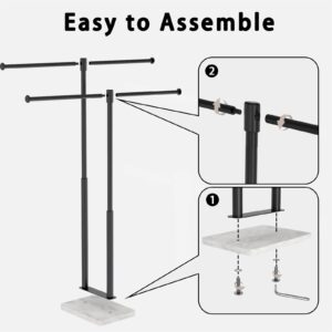 Standing Towel Rack, BETHOM Towel Racks for Bathroom Freestanding with Marble Base, 2-Tier Floor Towel Rack, Double-T Shape Free Standing Towel Rack for Bath Towels, Black