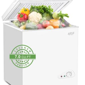 KRIB BLING Chest Freezer Krib Bling Adjustable Thermostat Compact Freezers with Removable Storage Basket for House Kitchen Garage Basement (7.0 cu.ft, White)