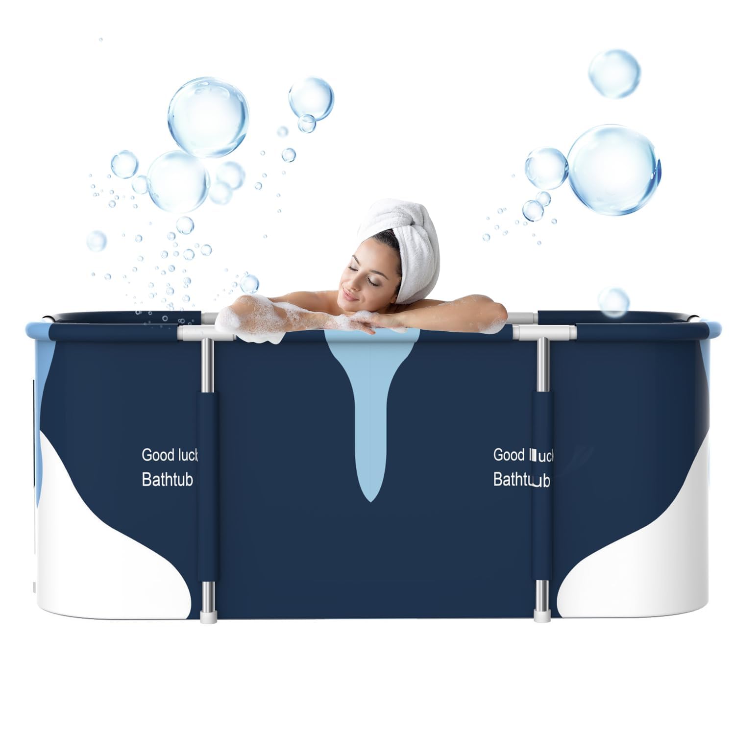 55" Extra Large Portable Foldable Bathtub Soaking Bathing Tub with Metal Frame for Adult Bathroom Folding SPA Tub for Shower Stall, Separate Family Bathroom SPA Tub for Hot Ice Bath