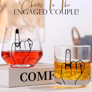 comfit Wedding Gifts for Couples, Ring Finger Wine&Whiskey Glass Set, Funny Engagement Gifts for Couple, Bride and Groom Just Married Gift, Mr and Mrs Newlyweds Bridal Shower Gifts