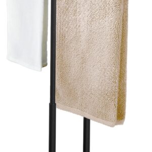 Standing Towel Rack, BETHOM Towel Racks for Bathroom Freestanding with Marble Base, 2-Tier Floor Towel Rack, Double-T Shape Free Standing Towel Rack for Bath Towels, Black