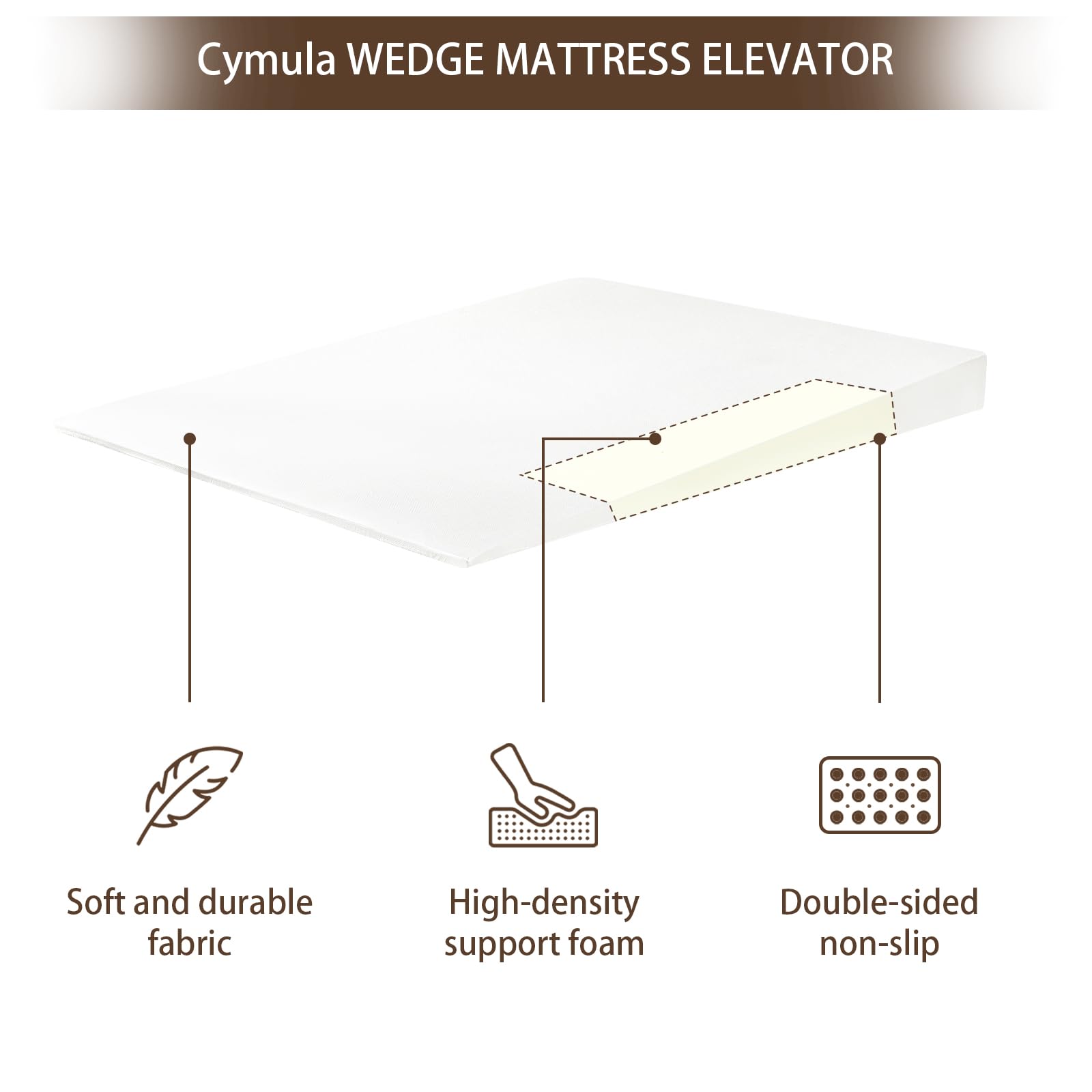 Cymula Mattress Wedge, 5-Inch Inclined Queen, Mattress Wedge for Acid Reflux, GERD, Snoring, Neck & Back Pain, Under Mattress Wedge with Washable Cover & Non-Slip Bottom for Bedroom