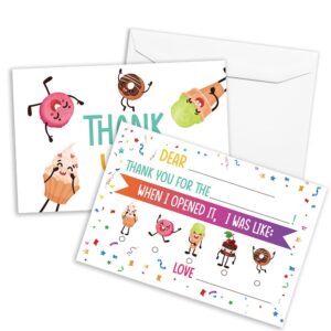 qofo ice cream fill in the blank thank you cards,donut thank you card,gender neutral thank you notes,for boys birthday party,event,or holiday use,thank you notes with envelopes set of 25-gxk14