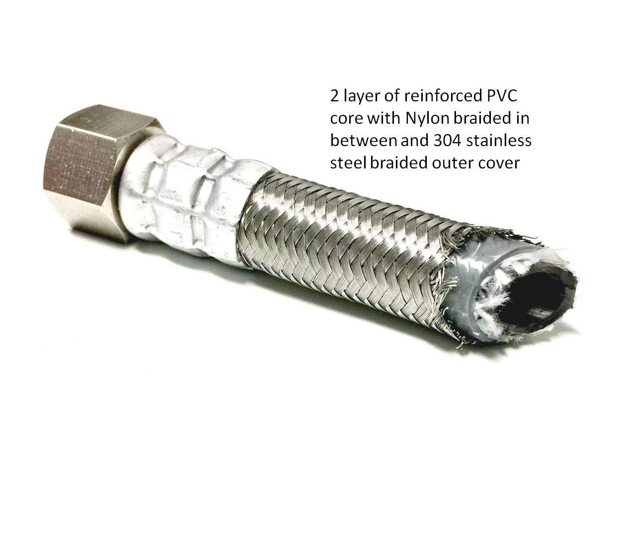 Shark Industrial 10 FT Stainless Steel Braided Ice Maker Hose with 1/4" Comp by 1/4" Comp Connection