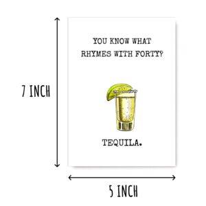 EruditeGifts You Know What Rhymes With Forty - Funny Tequila 40Th Birthday Card - Hilarious 40 Year Old Birthday - Turning Forty Birthday Card