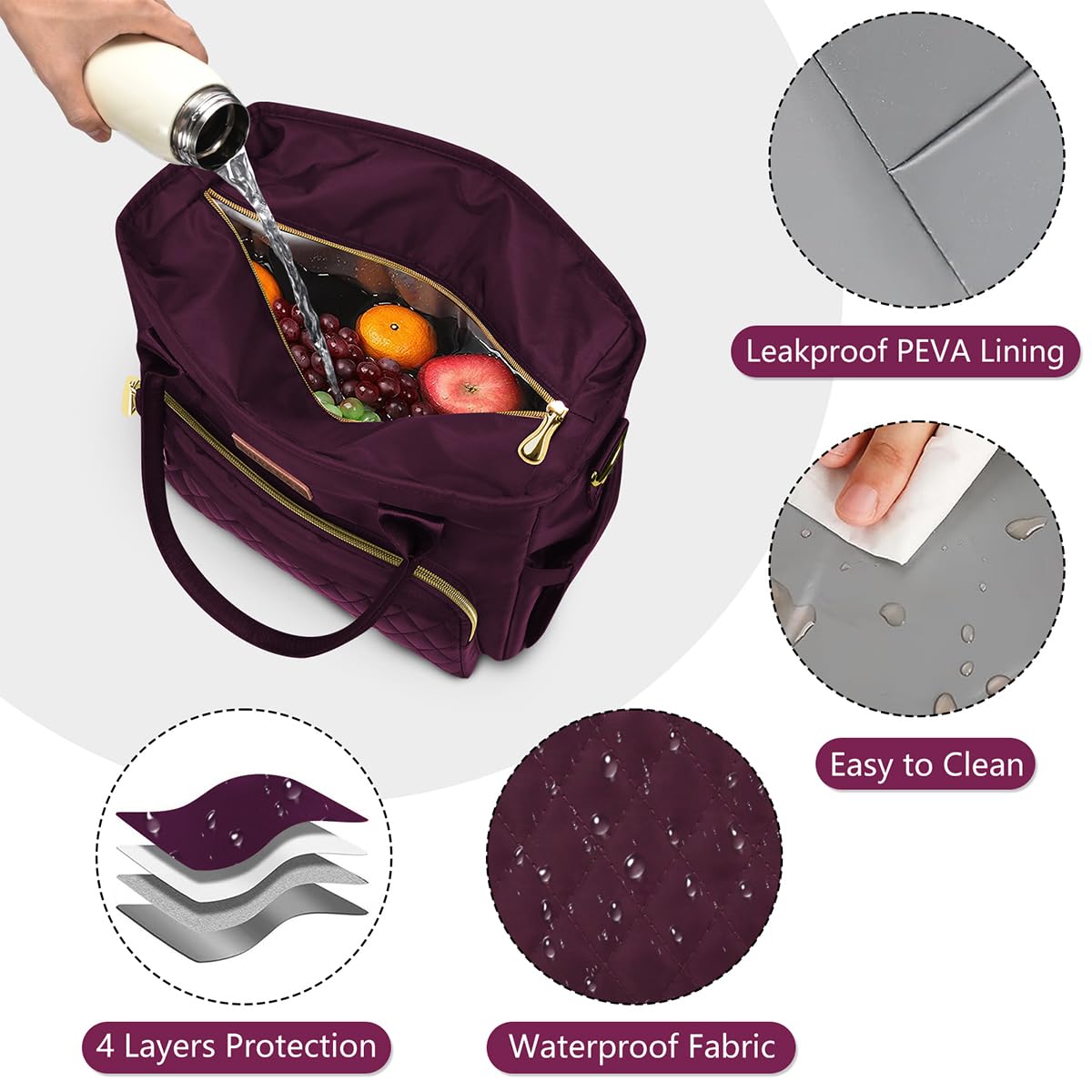 MIYCOO Lunch Bag Lunch Box Women - Leakproof Insulated Lunch Cooler Bag for Women - Large Lunch Tote Bags Adults, Purple