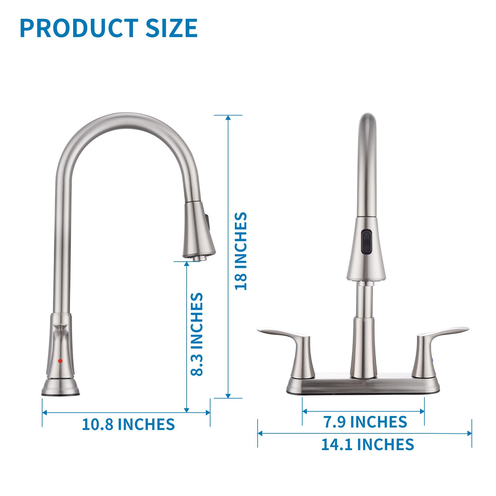 HOMELODY 2 Handles Kitchen Faucet with Pull Down Sprayer for 3 Hole Sink, 8 inch 360° Rotating Spout Centerset Kitchen Sink Faucet with Water Lines Brushed Nickel