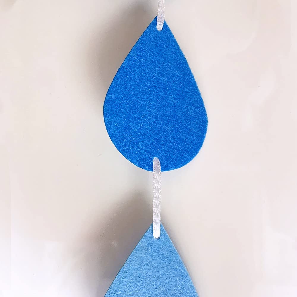 SaktopDeco 9 Pack Raindrop Garland Felt Blue Raindrops Banner Hanging Raindrop Baby Shower April Party Decorations