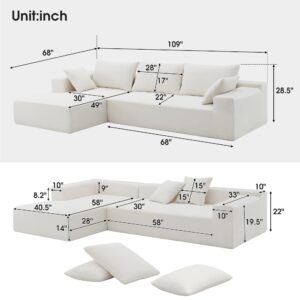 Polibi 109" L Upholstered Sofa, Modern Sectional Sofa Set with 3 Back Pillows and 2 Toss Pillows, Free Combination L-Shaped Sofa for Living Room, White