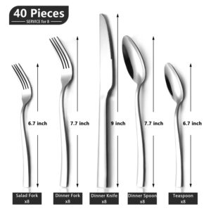 40PCS Kzovone Silverware Set, Stainless Steel Extra thick Square Flatware Set, Food-Grade Cutlery Tableware Set, Mirror Finish (40-Piece)