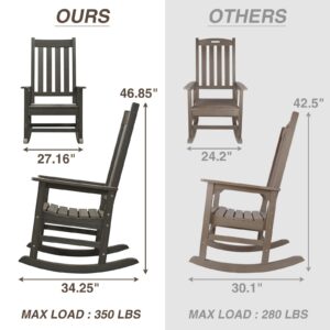 ACUEL Outdoor Rocking Chair Set of 2, HDPE Oversized Patio Rocking Chairs, Weather Resistant, 350lbs Heavy Duty Porch Rocker with High Back for Backyard, Fire Pit, Garden and Indoor (Dark Brown)