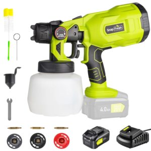 snapfresh cordless paint sprayer, power paint & hvlp sprayer gun with 4.0ah li-ion battery & fast charger, electric paint sprayer gun for painting ceiling, fence, cabinets, walls