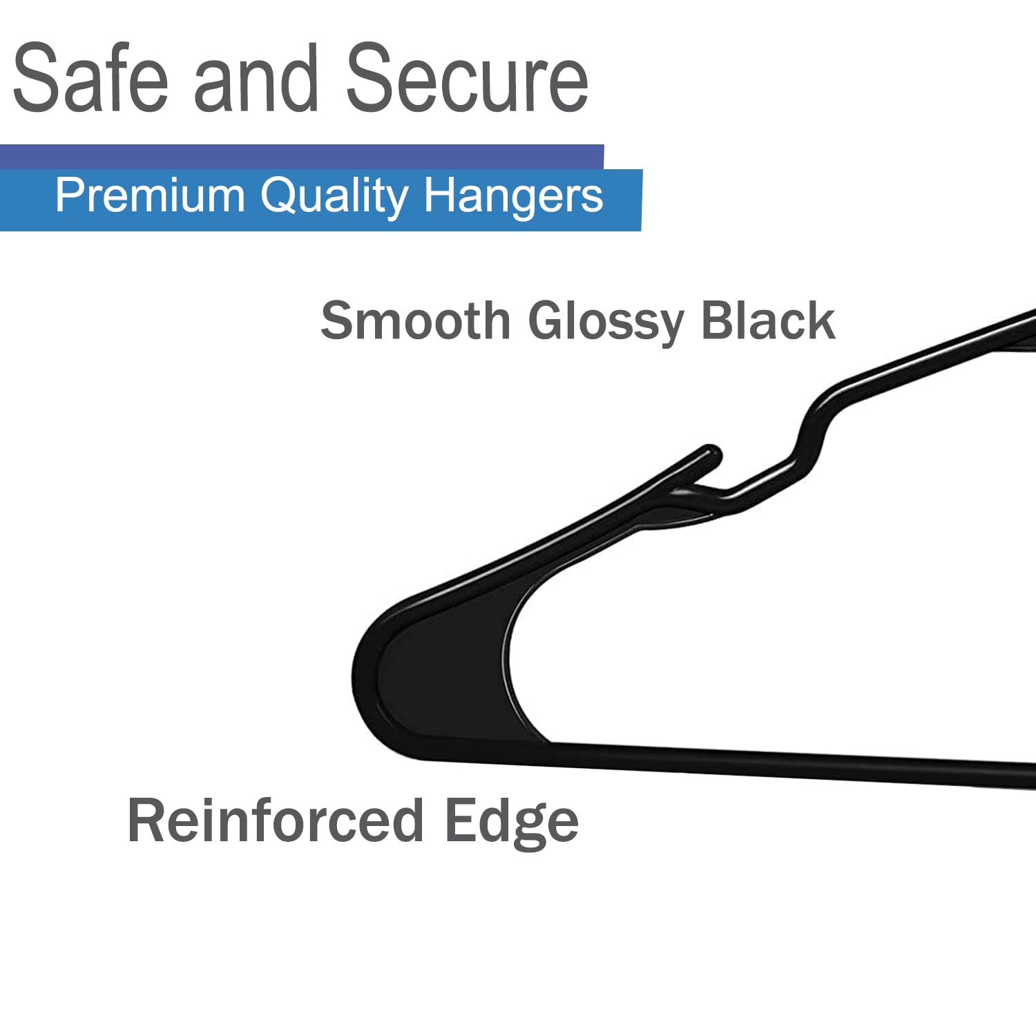 Heshberg Plastic Notched Hangers Space Saving Tubular Clothes Hangers Standard Size Ideal for Everyday Use on Shirts, Coats, Pants, Dress, Skirts, Etc. (20, Black)