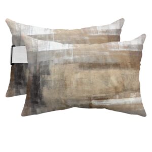 Brown Graffiti Art Outdoor Chaise Lounge Head Resting Pillows 2 Pack, Brown Grey Abstract Art Painting Waterproof Patio Furniture Pillow with Insert Adjustable Elastic Stripe for Recliner Beach Chair