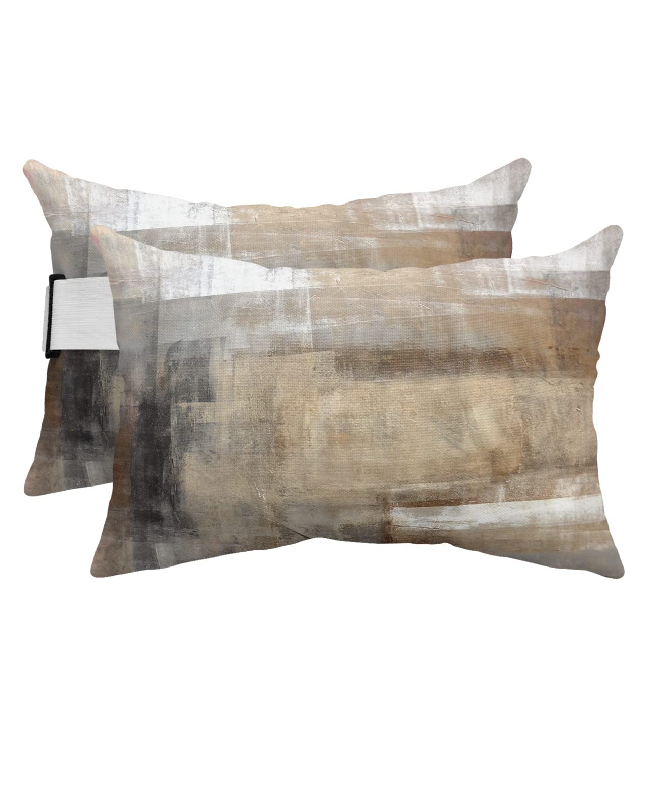 Brown Graffiti Art Outdoor Chaise Lounge Head Resting Pillows 2 Pack, Brown Grey Abstract Art Painting Waterproof Patio Furniture Pillow with Insert Adjustable Elastic Stripe for Recliner Beach Chair