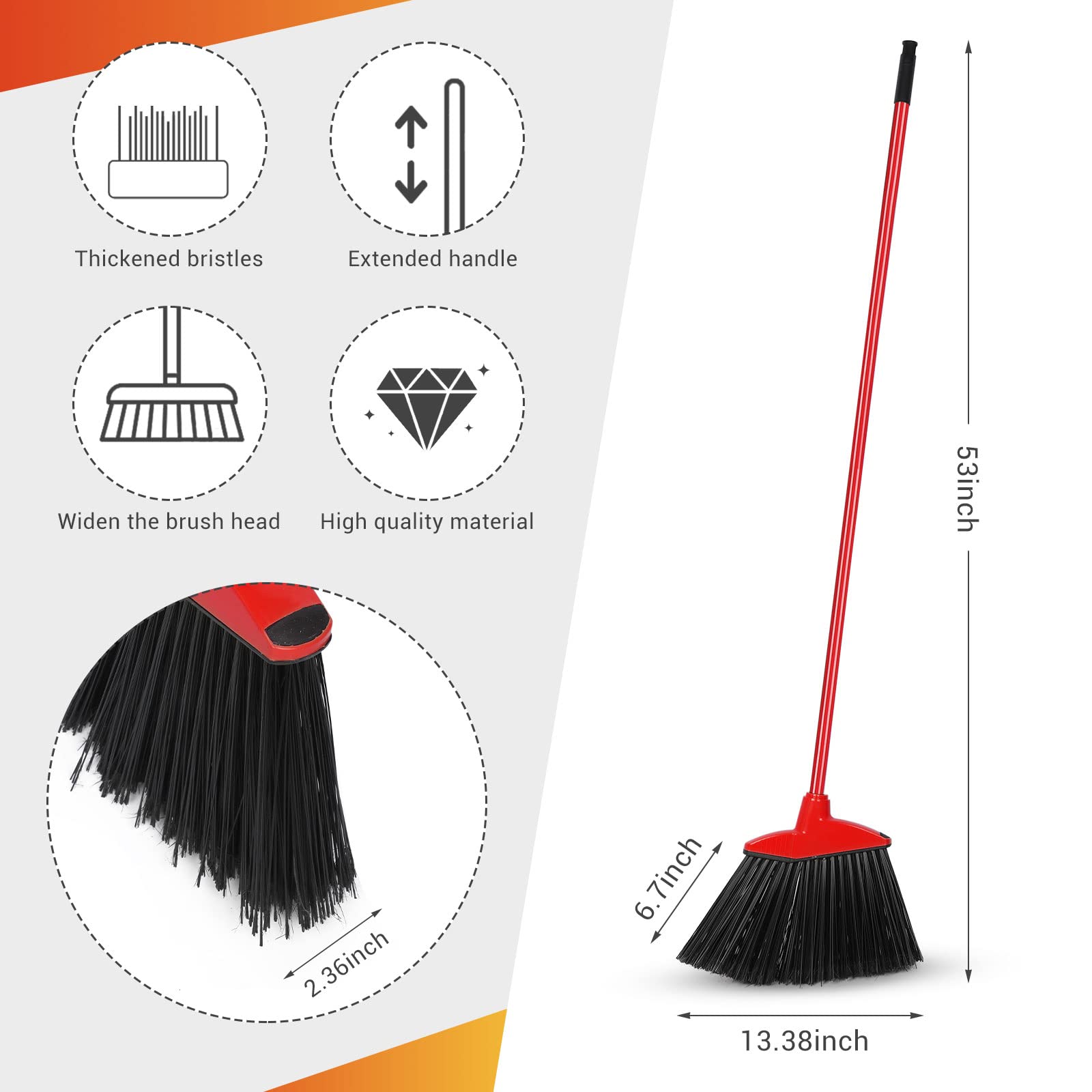 WILLBOND 20 Pack Angle Broom Bulk, Red Yellow Commercial Broom Household Heavy Duty Broom Outdoor Indoor Brooms with Long Coated Metal Handle for Home Office School Shop Courtyard Garage Lobby Floor