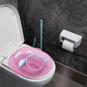 Sitz Bath Basin for Toilet Bidet, Universal,Reusable, Portable, Wider Seating Area, Hangable Hip Bath, Steam Seat for Women Men Elderly, Pink with Flusher