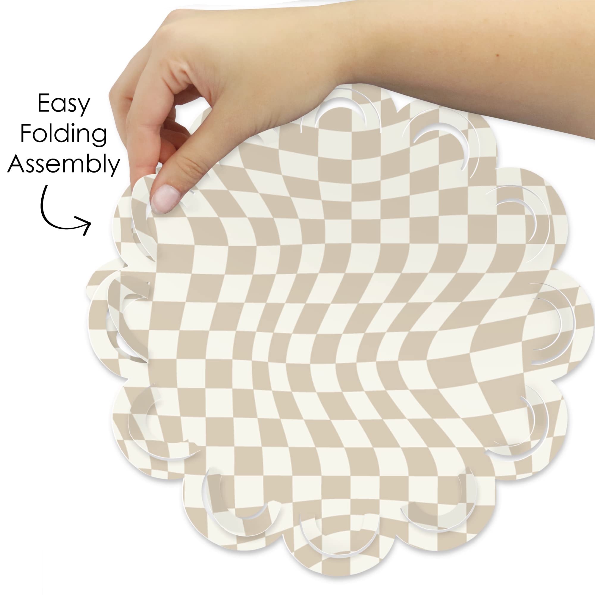 Big Dot of Happiness Tan Checkered Party - Round Table Decorations - Paper Chargers - Place Setting For 12