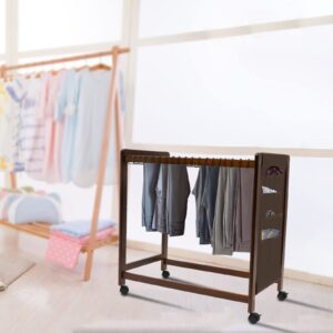 Trouser Rack, Jeans Scarf Skirts Pants Storage Hangers Holder with 20* S-Shaped Hooks and Wheels, Brown Multifunctional Trousers Rack Rolling Trolley for for Cloakrooms, Bedrooms, Clothing Stores