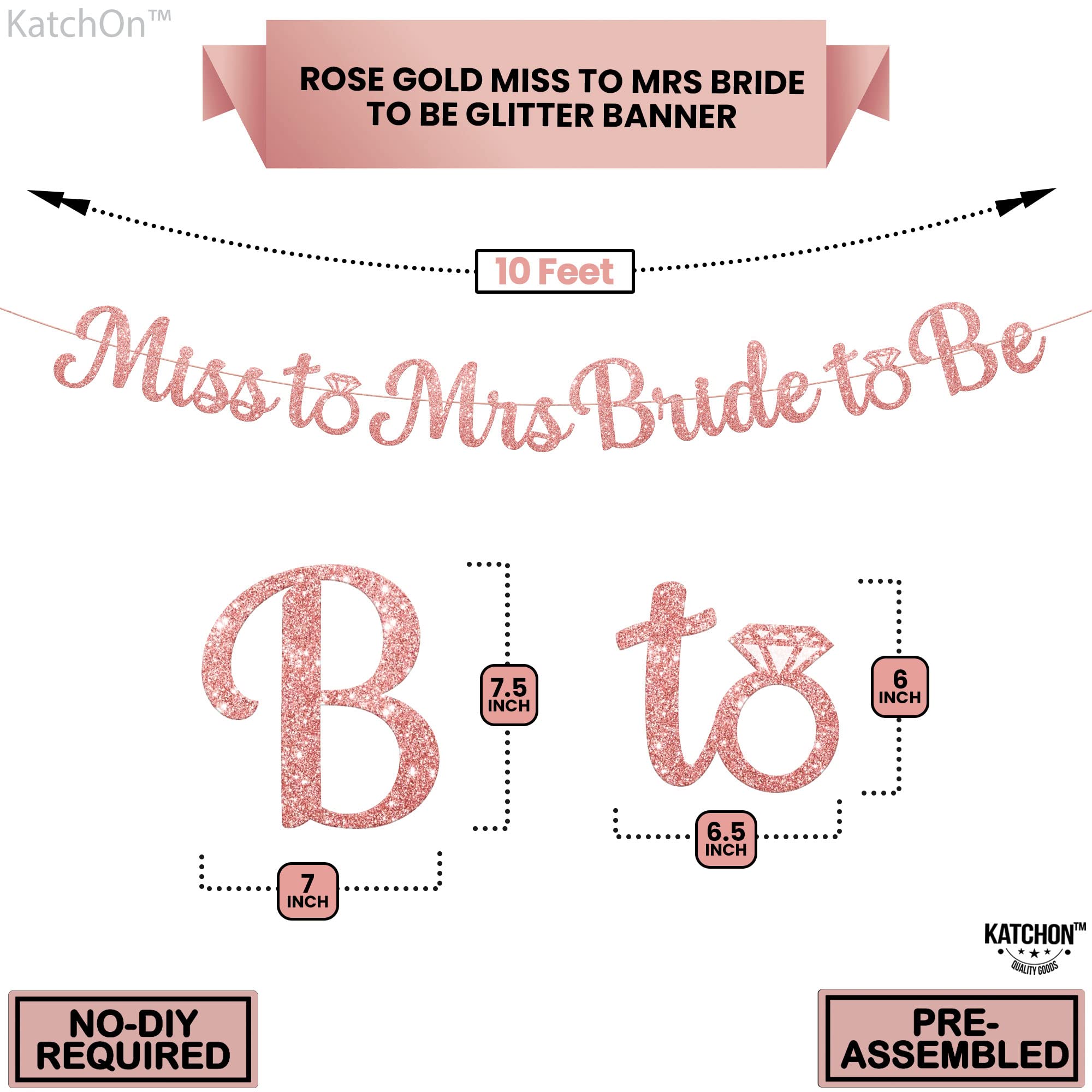 KatchOn, Rose Gold Miss to Mrs Bride to Be Banner - Glitter, 10 Feet, No DIY | Miss to Mrs Banner for Bridal Shower Decorations | Bridal Shower Banner | Bride To Be Sign, Bachelorette Party Decor