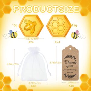 Buryeah 48 Set Bee Baby Shower Party Favors Including Honeycomb Soap with White Gift Bags and Thank Cards Gender Reveal Favors for Guest Girl Boys Birthday Honey Keepsake Decorations(Transparent Style)