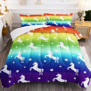 bailipromise rainbow unicorn comforter set colorful girls bedding set twin size 3pcs rainbow animal comforter kids unicorn with stars toddler for all season