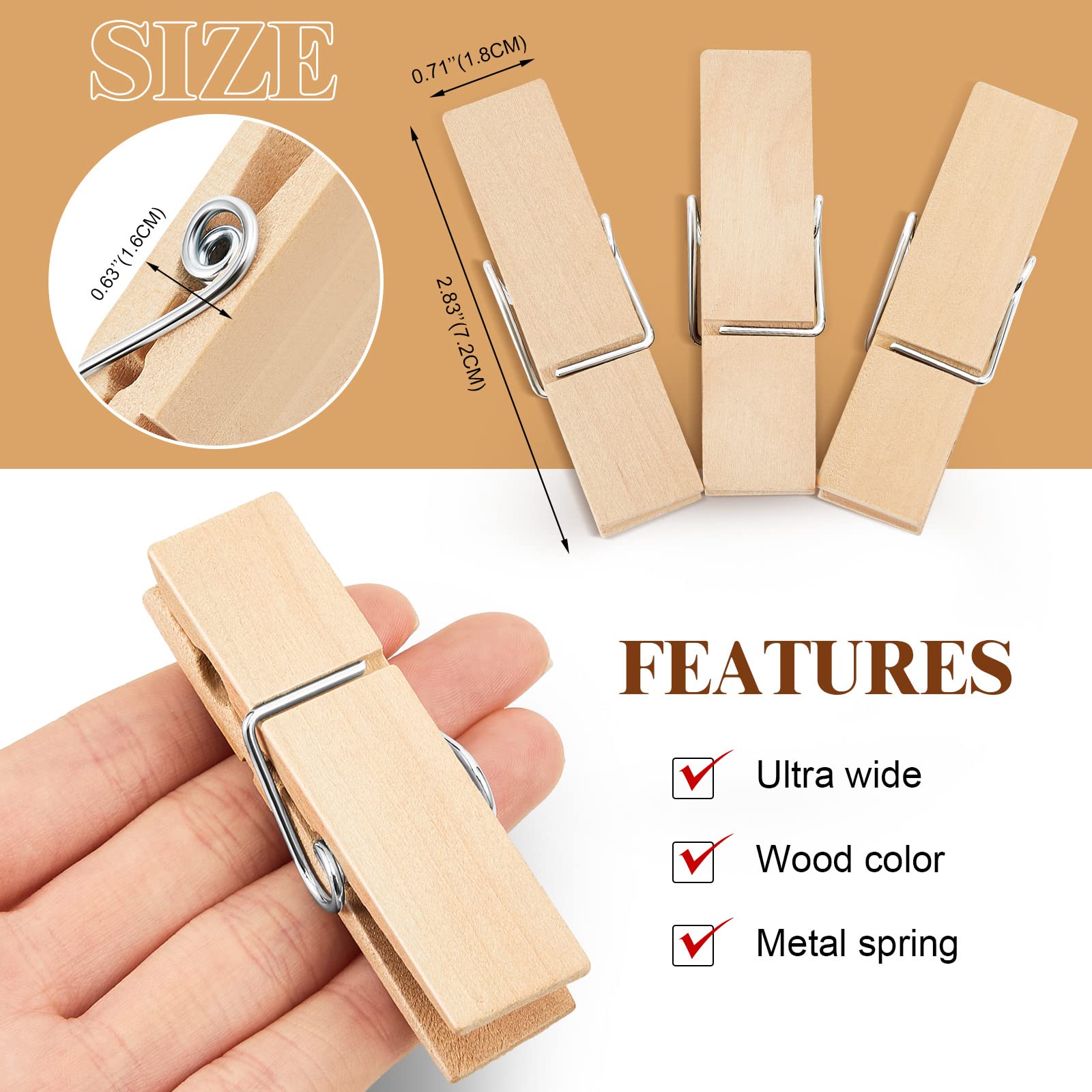 Kigley 90 Pcs Large Wooden Clothespins Extra Wide 2.83 Inches Length Sturdy Wooden Clothespin Heavy Duty Clothes Pin DIY Wooden Clips for Laundry Hanging Clothes Craft Food Opened Bags Display DIY