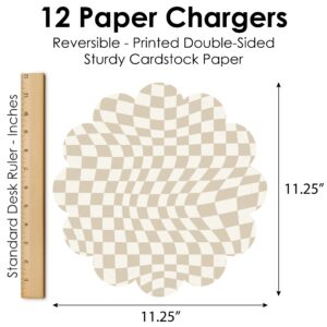 Big Dot of Happiness Tan Checkered Party - Round Table Decorations - Paper Chargers - Place Setting For 12